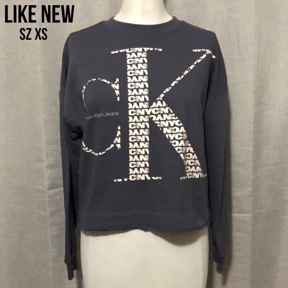 Like New Calvin Klein Sz XS Cropped Sweatshirt-Gray/Blue-Cotton Blend - Picture 1 of 13